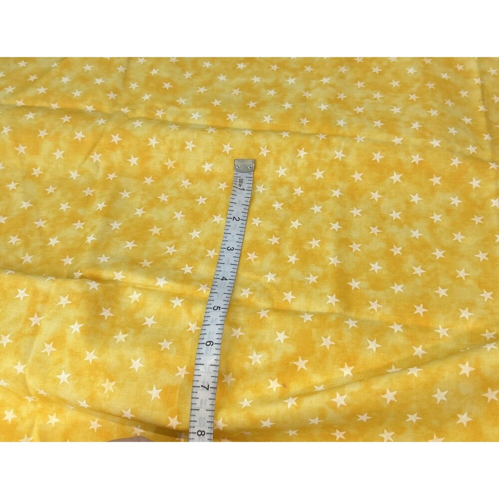 Yellow White Stars Bright Cotton Blank Quilting Fabric 23" X 42"